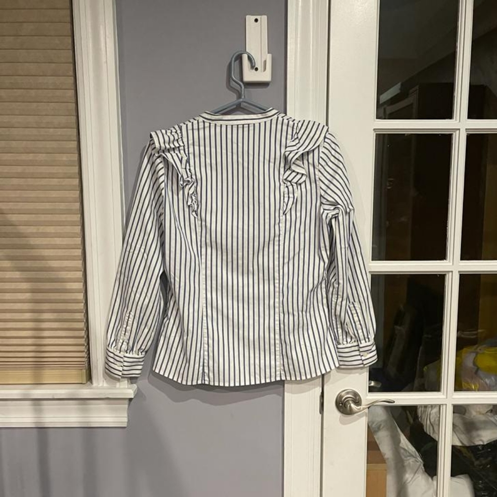 Striped Button Down Ruffle Blouse - image 7